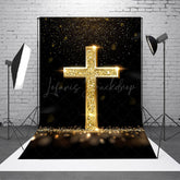 Lofaris Gold Glitter Cross Black Bokeh Easter Photo Backdrop